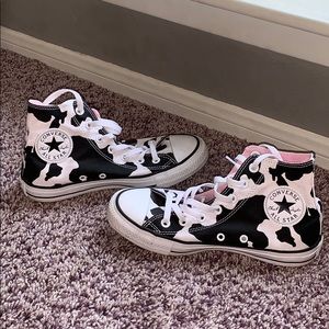Cow print converse high tops